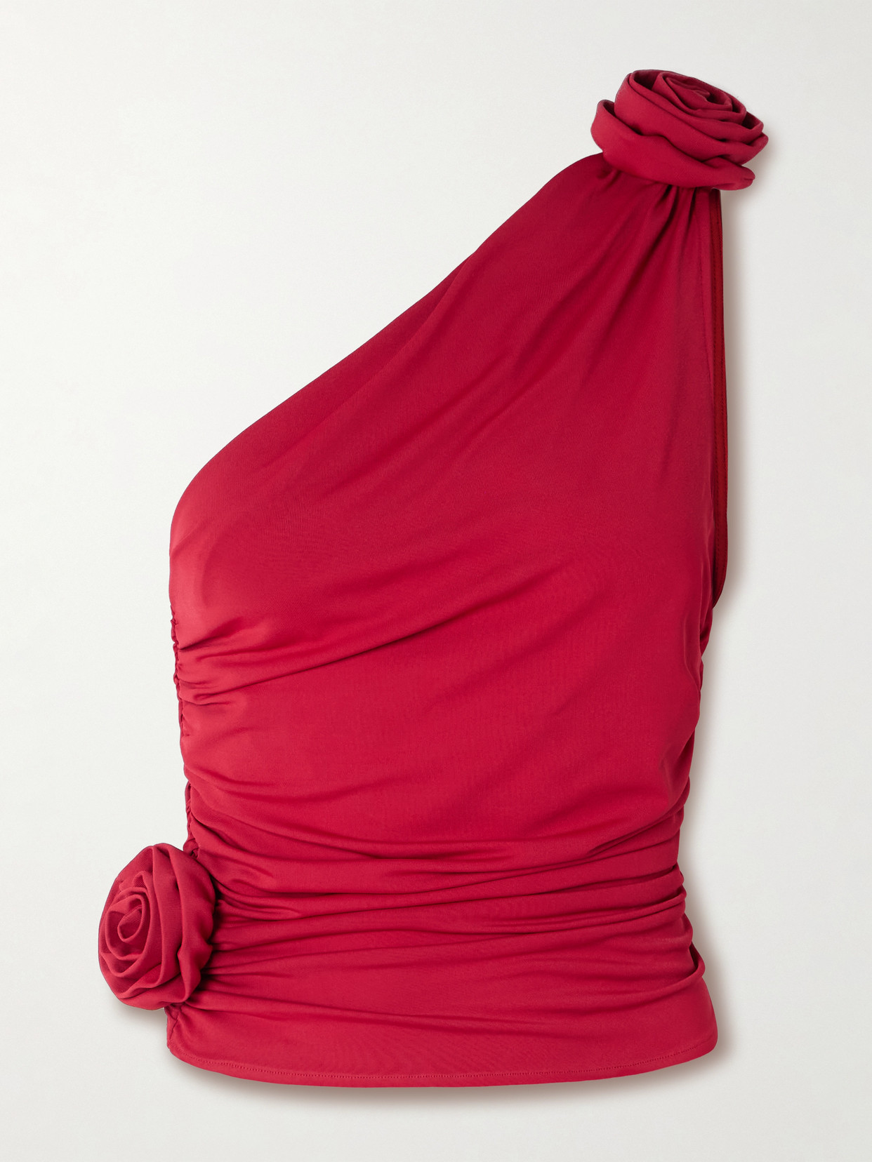 Magda Butrym One-shoulder Appliquéd Gathered Stretch-jersey Top In Red