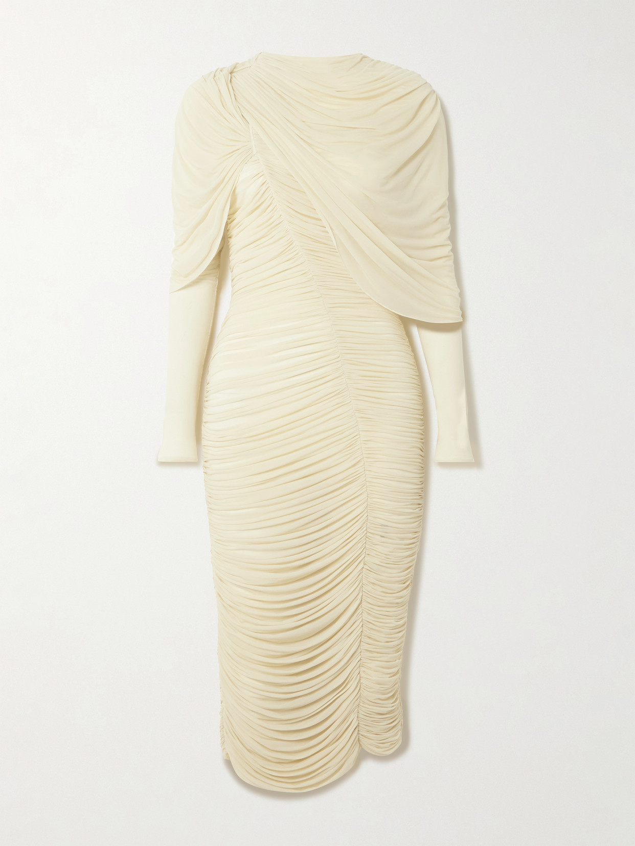 Magda Butrym Draped Cape-effect Ruched Stretch-tulle Dress In White