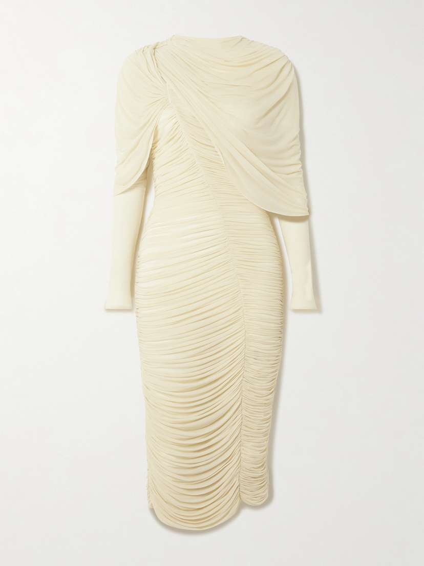 Magda Butrym Draped Cape-effect Ruched Stretch-tulle Dress