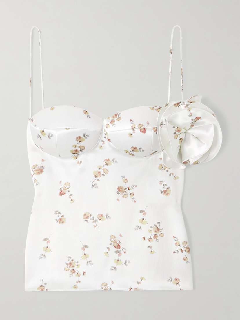 Magda Butrym Appliquéd Floral-print Silk Bustier Top