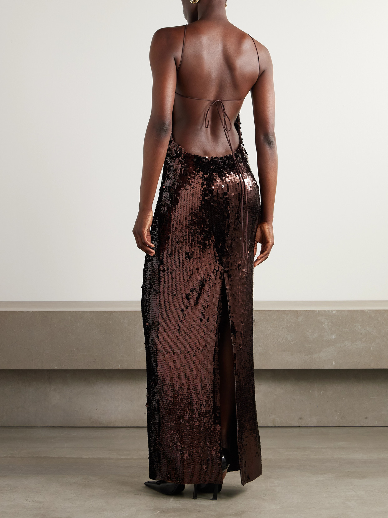Magda Butrym Appliquéd Sequined Tulle Halterneck Gown