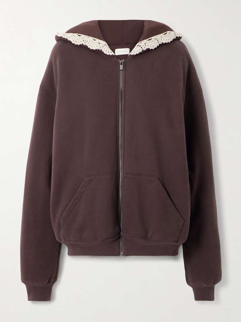 Magda Butrym Crocheted Lace-trimmed Cotton-jersey Hoodie
