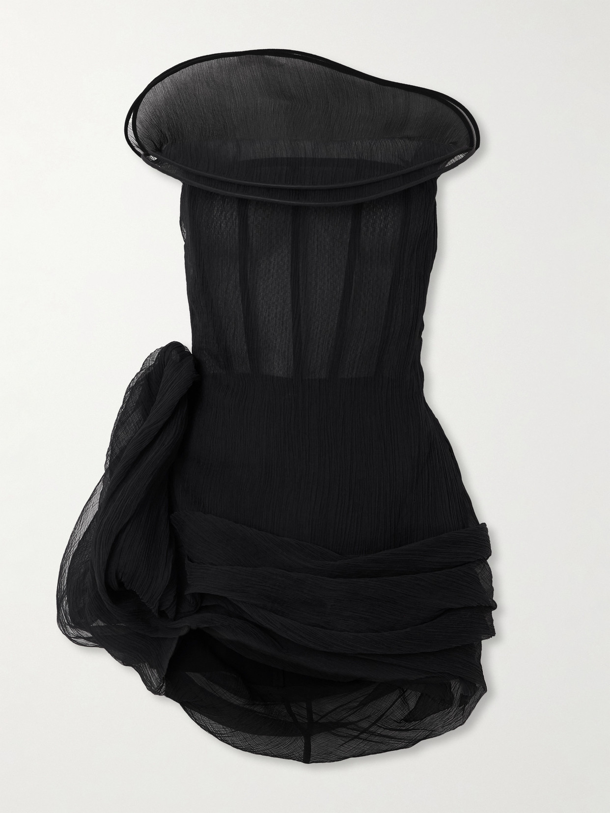 Magda Butrym Strapless Appliquéd Draped Silk-crepon Mini Dress In Black
