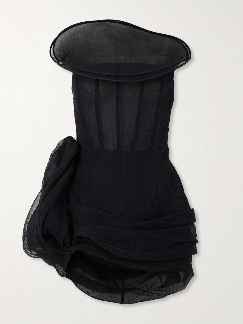 Magda Butrym Strapless Appliquéd Draped Silk-crepon Mini Dress