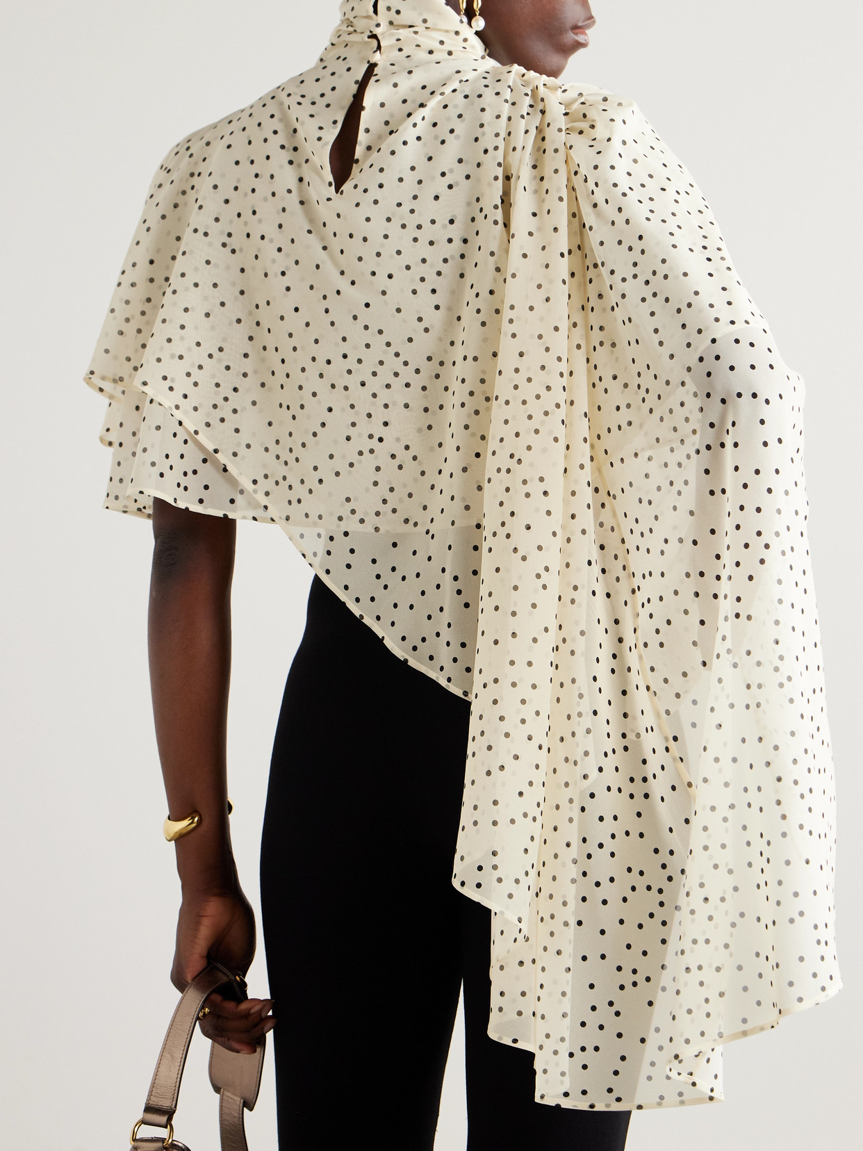 Magda Butrym Asymmetric Draped Polka-dot Silk-blend Chiffon Blouse In Multi