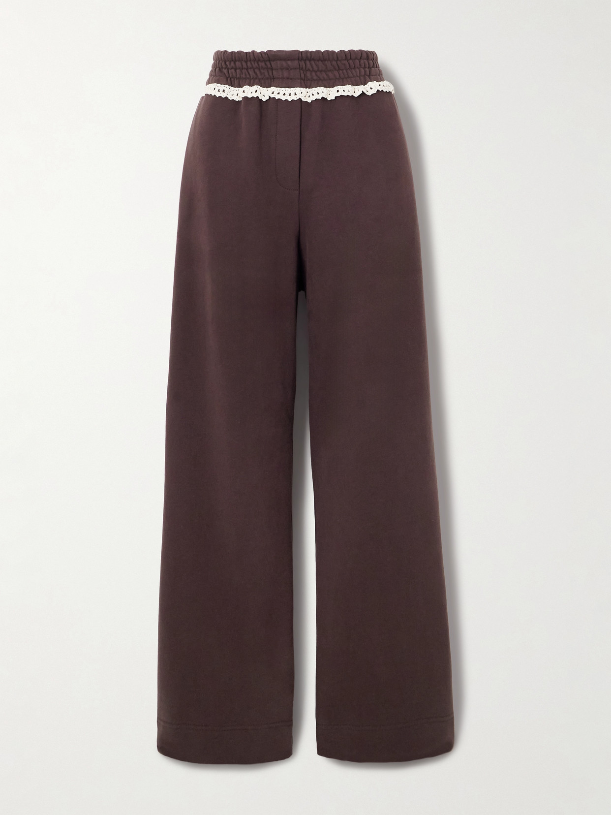 Magda Butrym Crochet-trimmed Cotton-jersey Wide-leg Track Pants In Brown