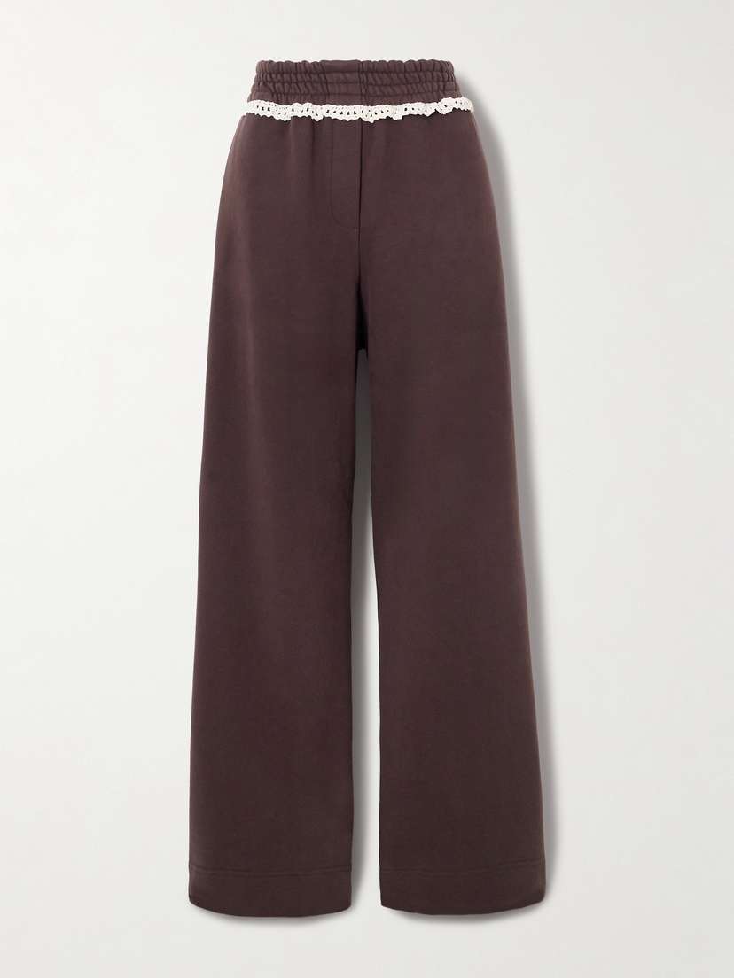 Magda Butrym Crochet-trimmed Cotton-jersey Wide-leg Track Pants