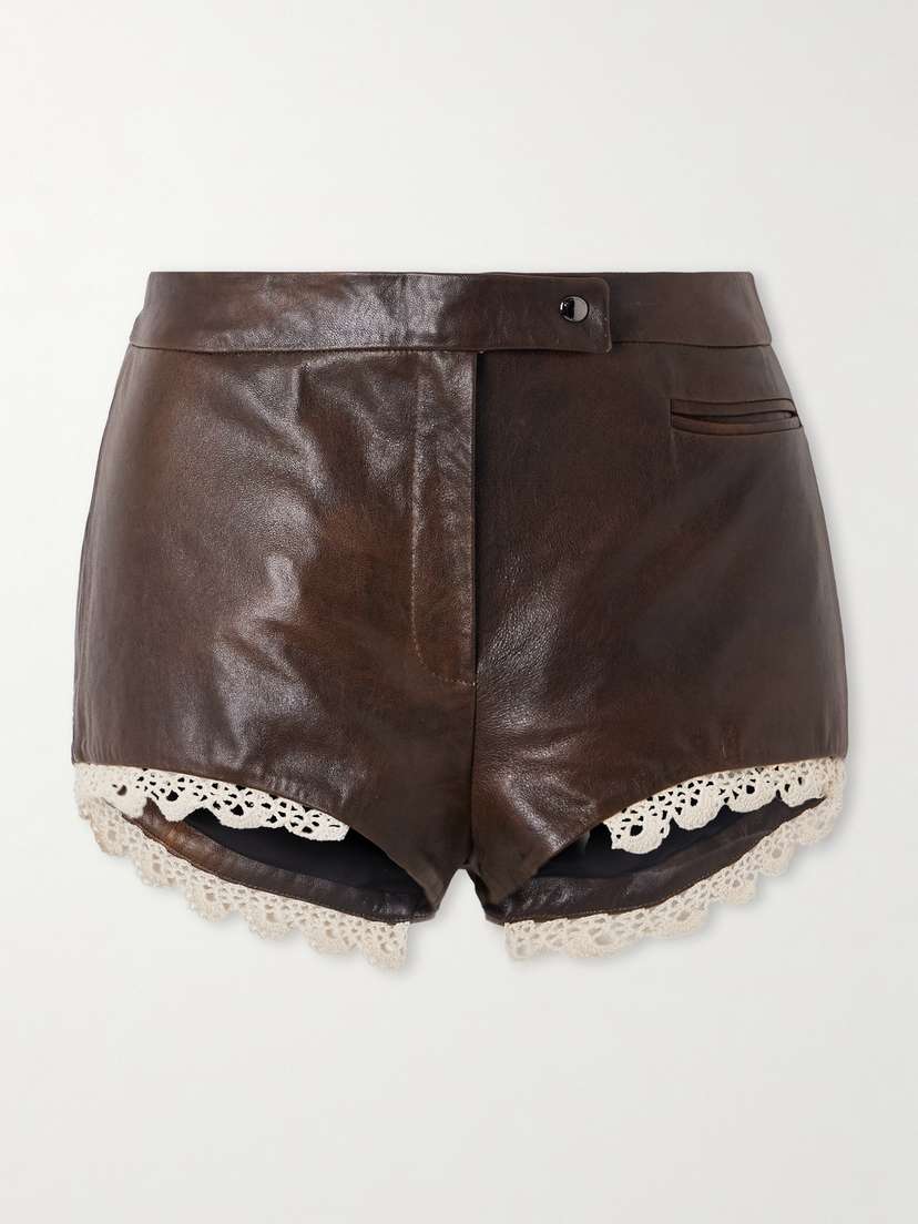 Magda Butrym Cotton Lace-trimmed Leather Shorts