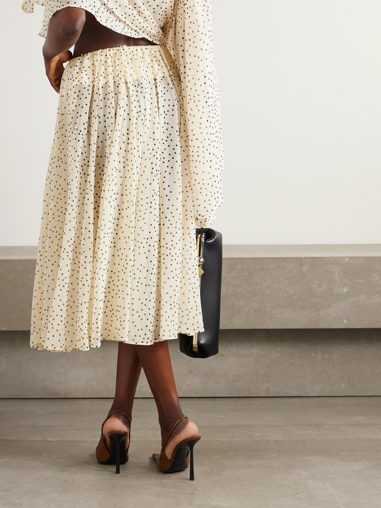 Magda Butrym Pleated Polka-dot Silk-blend Chiffon Midi Skirt