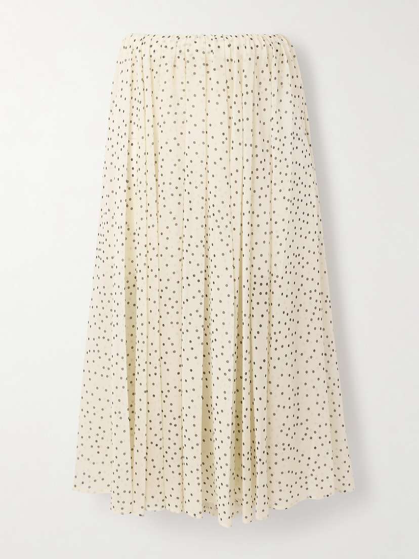 Magda Butrym Pleated Polka-dot Silk-blend Chiffon Midi Skirt