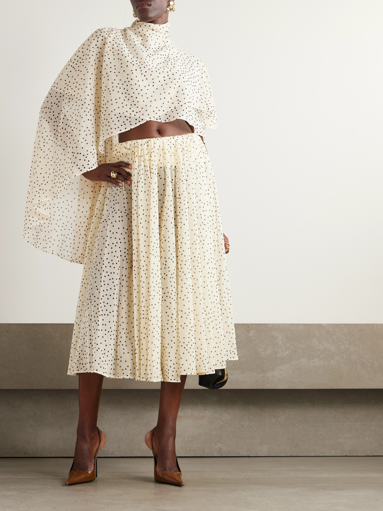 Magda Butrym Pleated Polka-dot Silk-blend Chiffon Midi Skirt