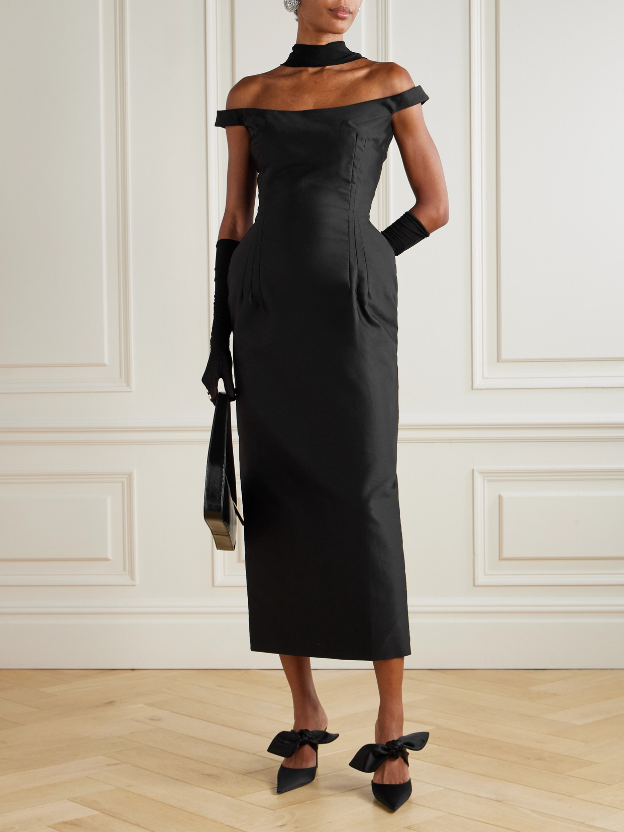 Magda Butrym Off-the-shoulder Cotton-sateen Midi Dress In Black