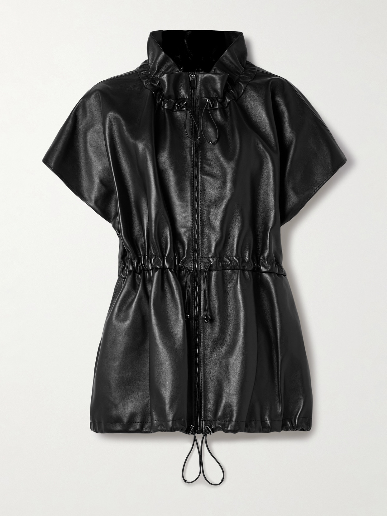 Magda Butrym Elasticized Leather Peplum Jacket In Black In Black