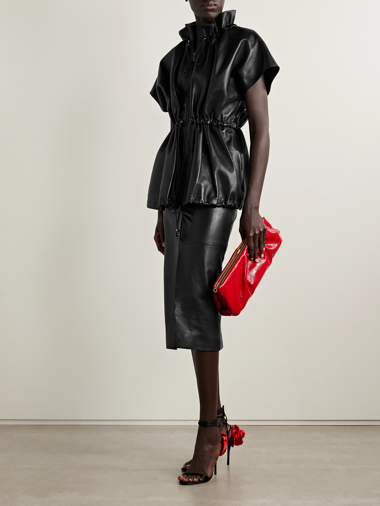 Magda Butrym Elasticized Leather Peplum Jacket In Black In Black