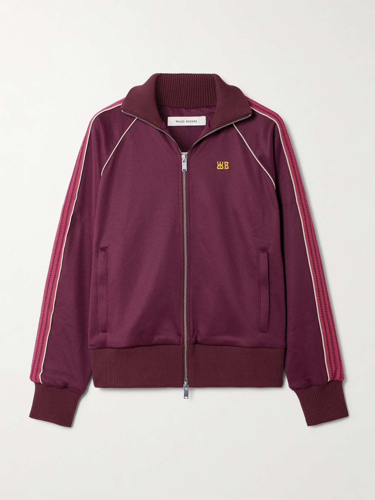 Wales Bonner Mantra Knit-trimmed Embroidered Jersey Jacket In Brown