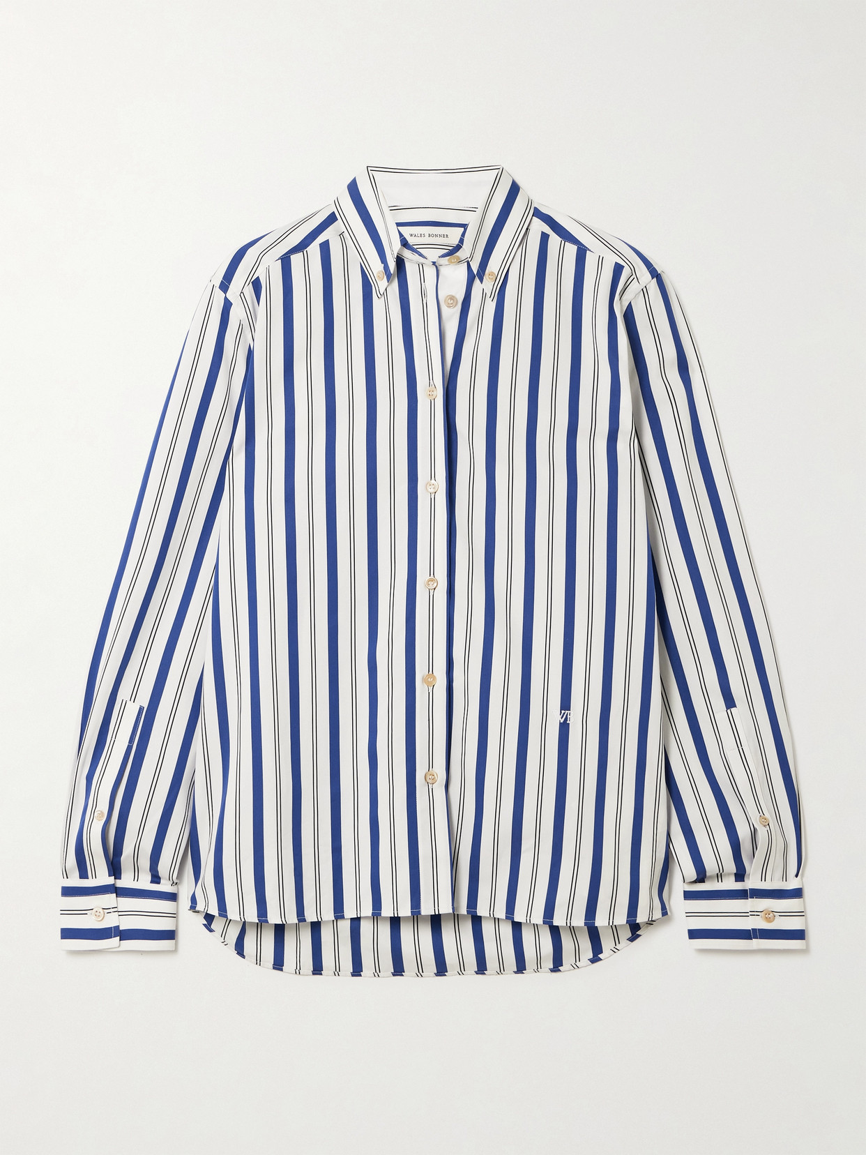 Wales Bonner Daylight Embroidered Striped Cotton-poplin Shirt In Blue