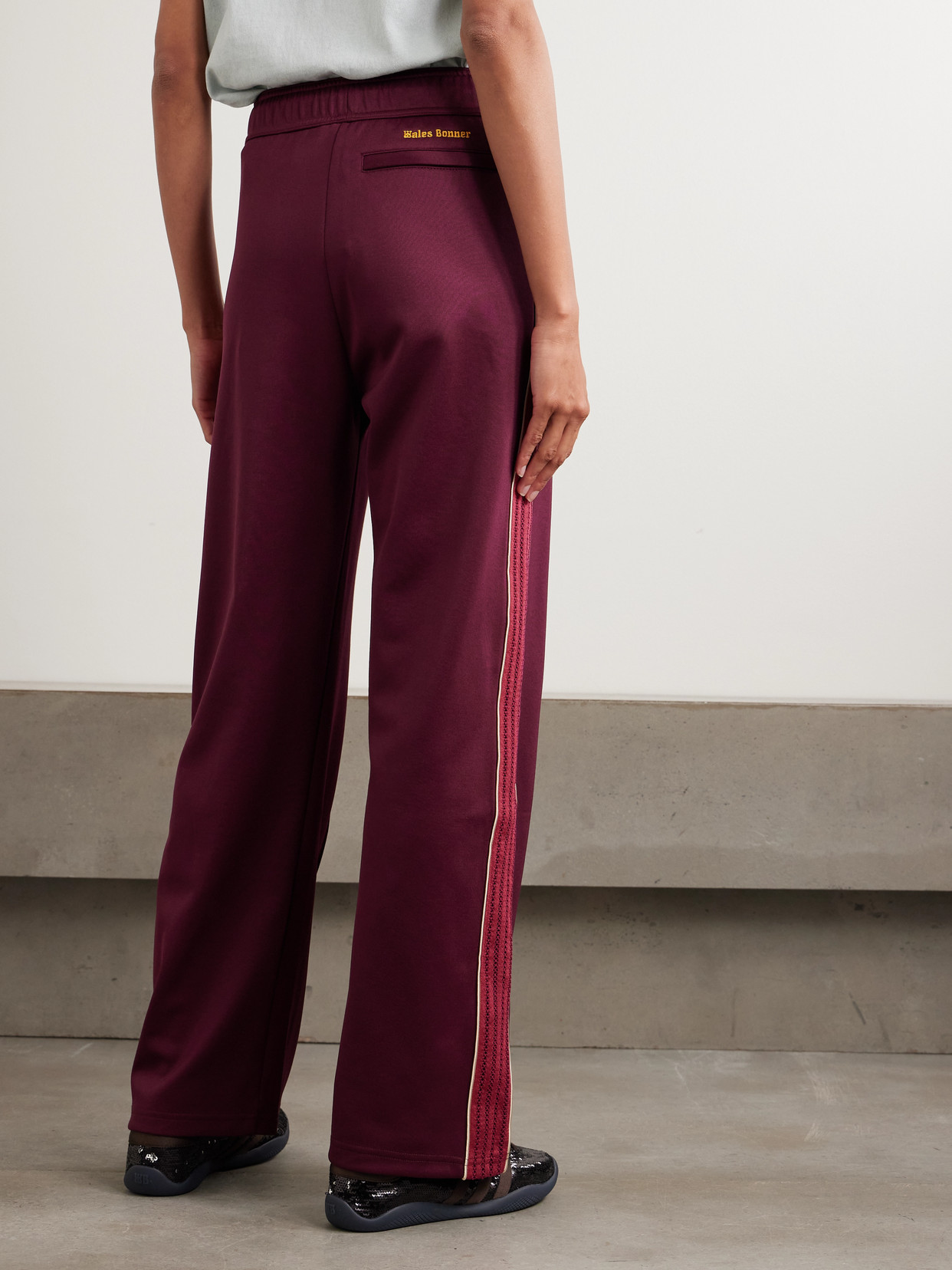 Wales Bonner Mantra Pointelle-trimmed Jersey Straight-leg Track Pants In Burgundy
