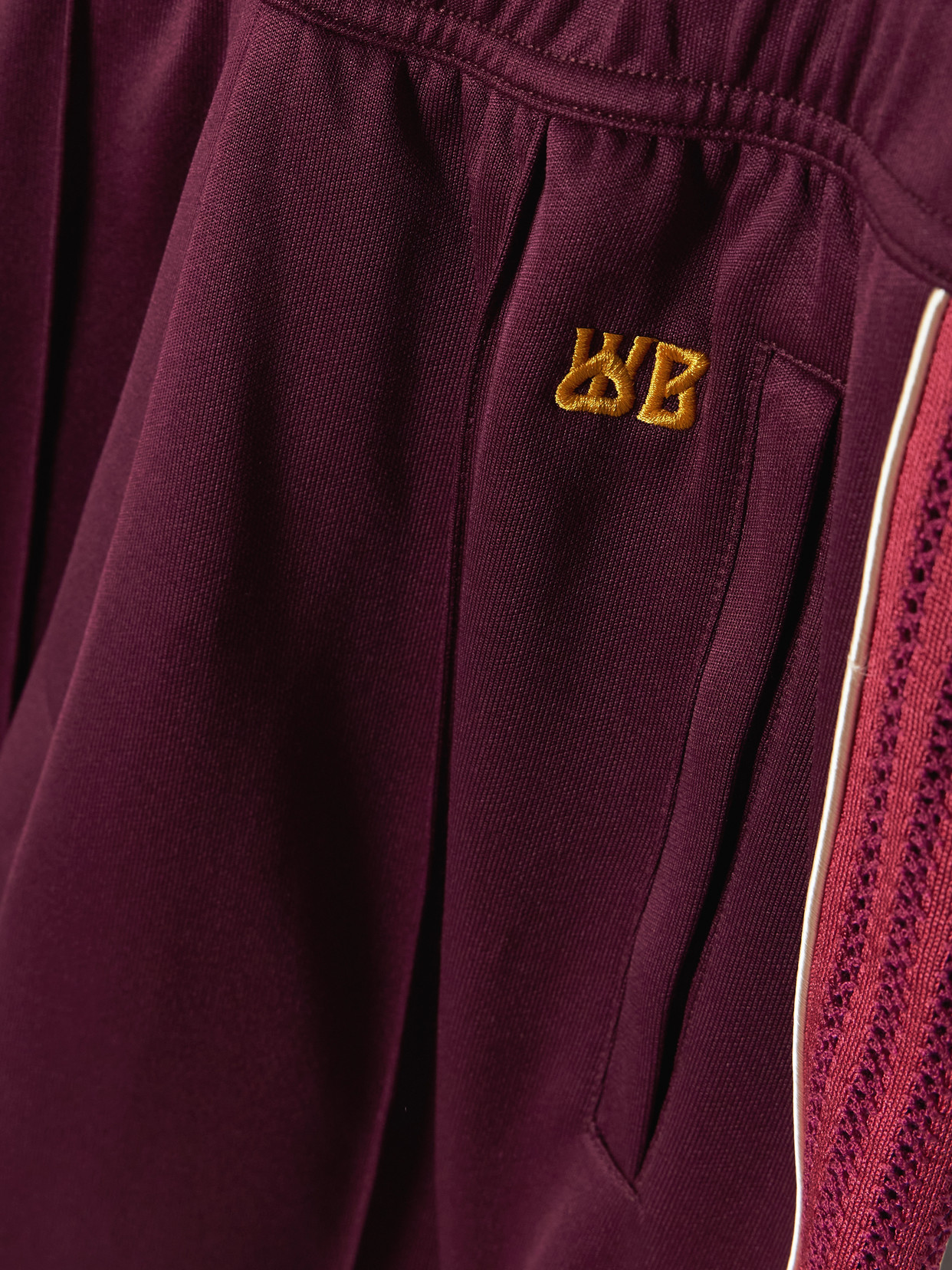 Wales Bonner Mantra Pointelle-trimmed Jersey Straight-leg Track Pants In Burgundy