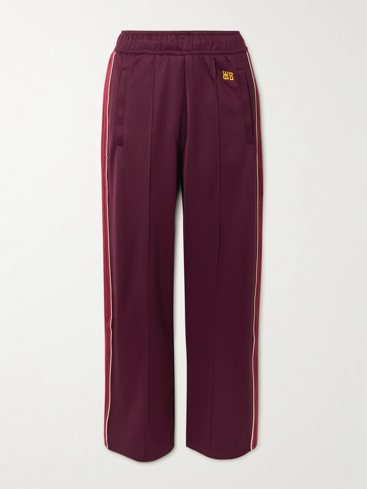 Wales Bonner Mantra Pointelle-trimmed Jersey Straight-leg Track Pants In Burgundy