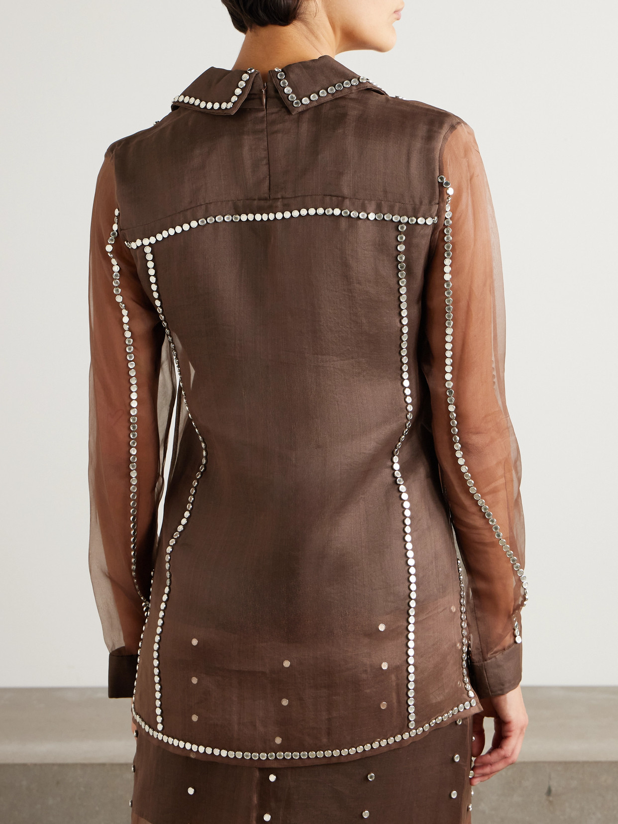 Wales Bonner Presence Studded Organza Blouse In Brown