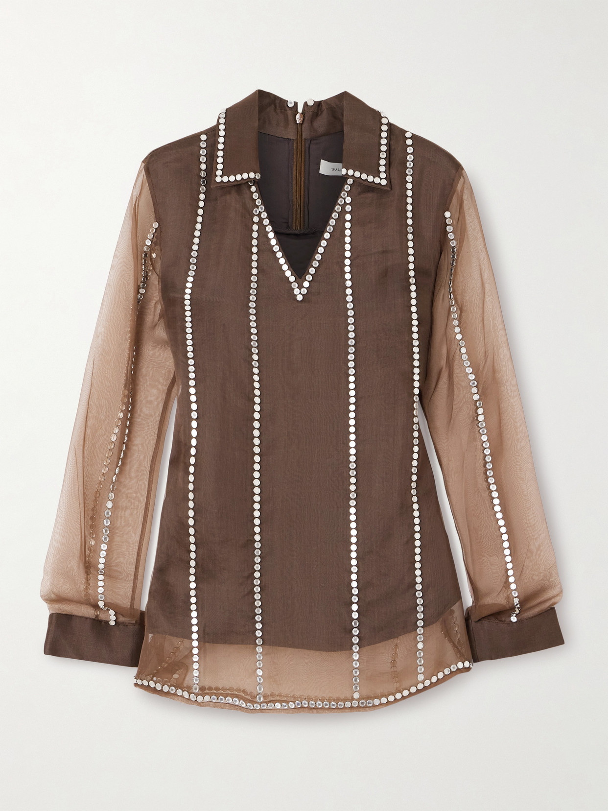 Wales Bonner Presence Studded Organza Blouse In Brown