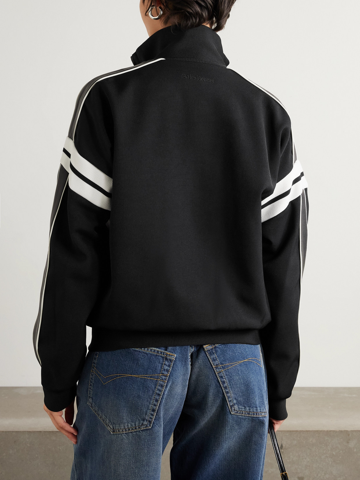 Wales Bonner Nomad Striped Leather And Felt Bomber Jacket In Black