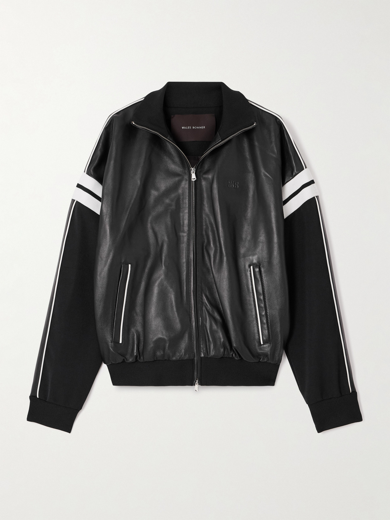 Wales Bonner Nomad Striped Leather And Felt Bomber Jacket In Black