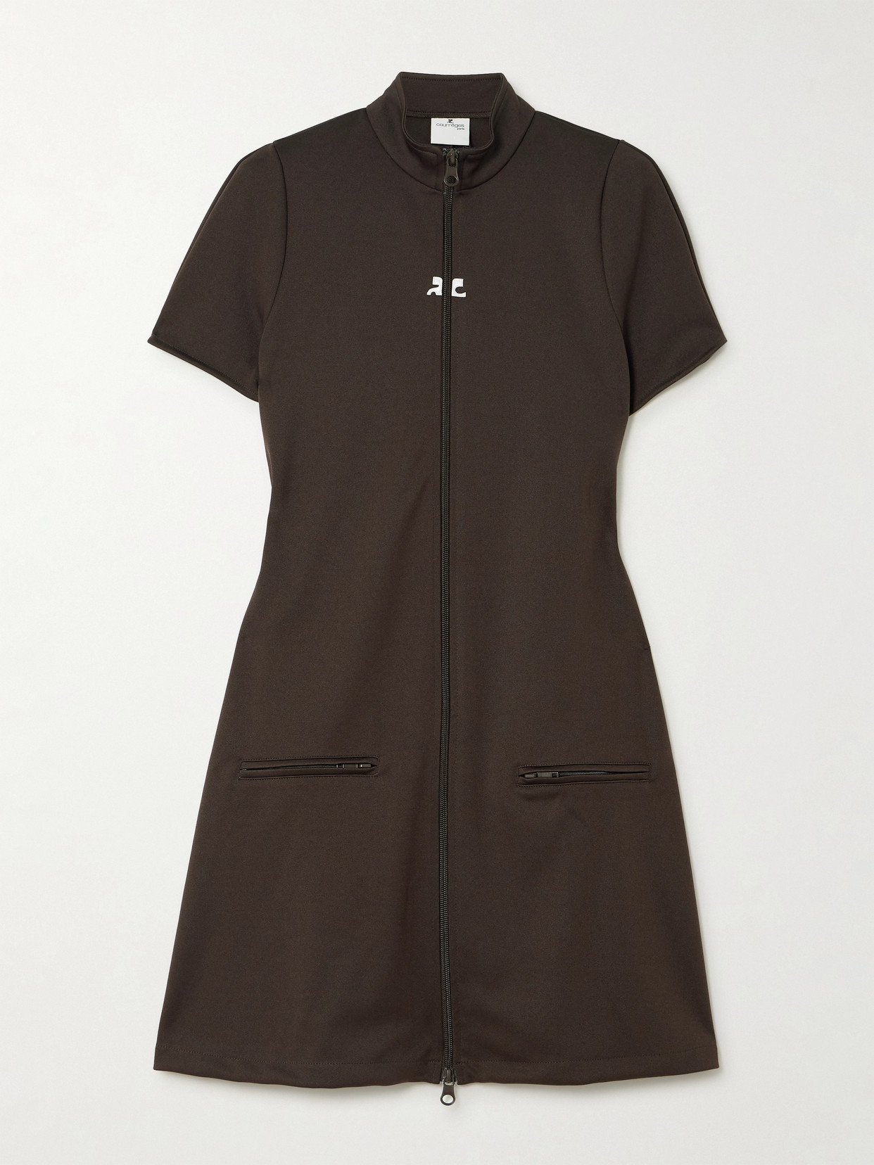 Courrèges Interlock Appliquéd Jersey Mini Dress In Brown