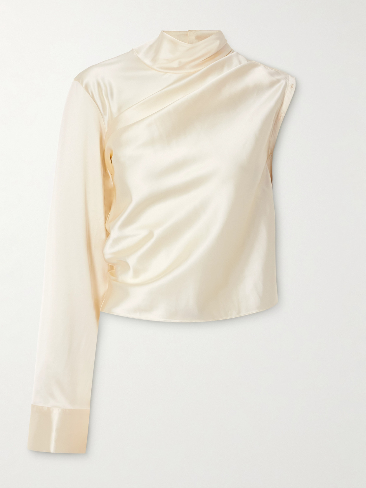 Courrèges Asymmetric Satin Turtleneck Top In White