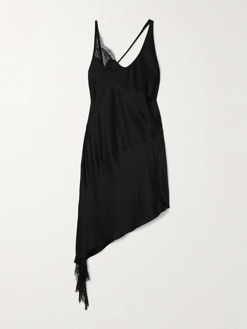 Courrèges Asymmetrical Lace-trimmed Satin Mini Dress