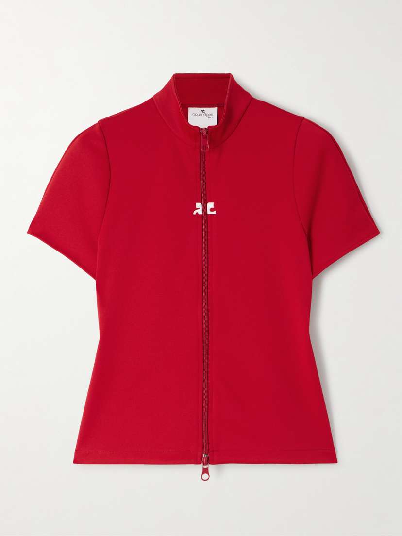 Courrèges Embroidered Jersey Zip-up T-shirt