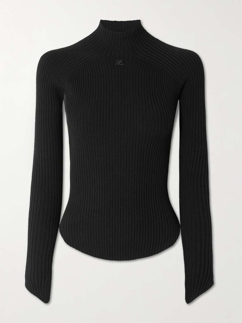Courrèges Logo-embroidered Ribbed-knit Mock-neck Top