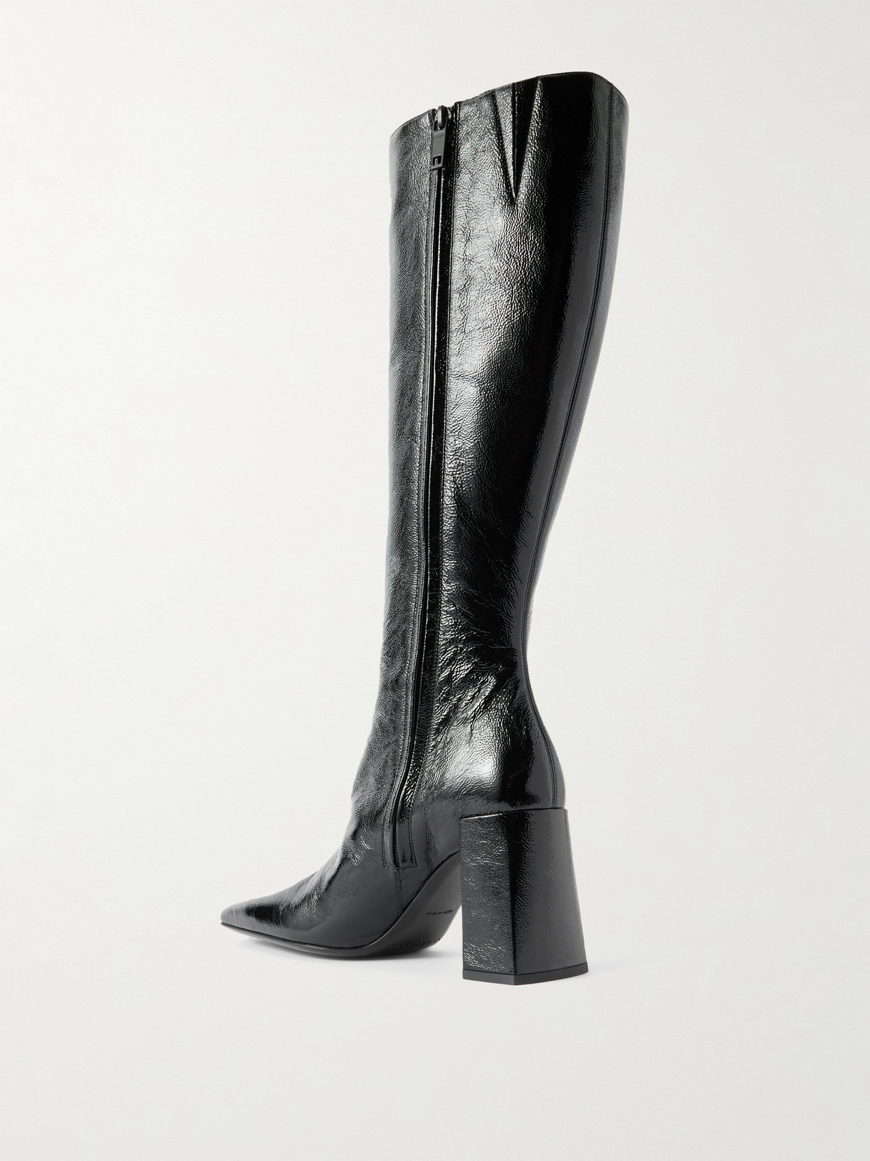 Heritage Crinkled Patent-Leather Knee Boots