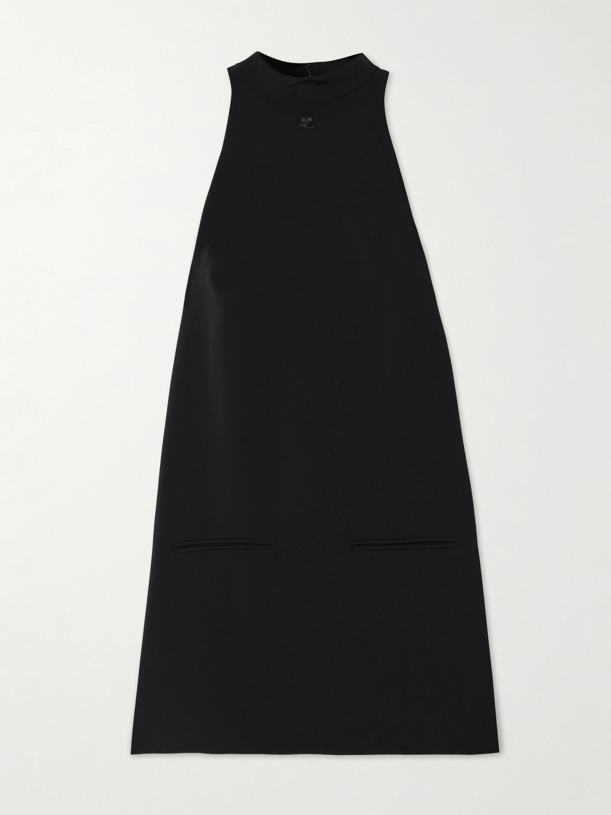 Courrèges Heritage Embroidered Crepe Mock-neck Mini Dress In Black