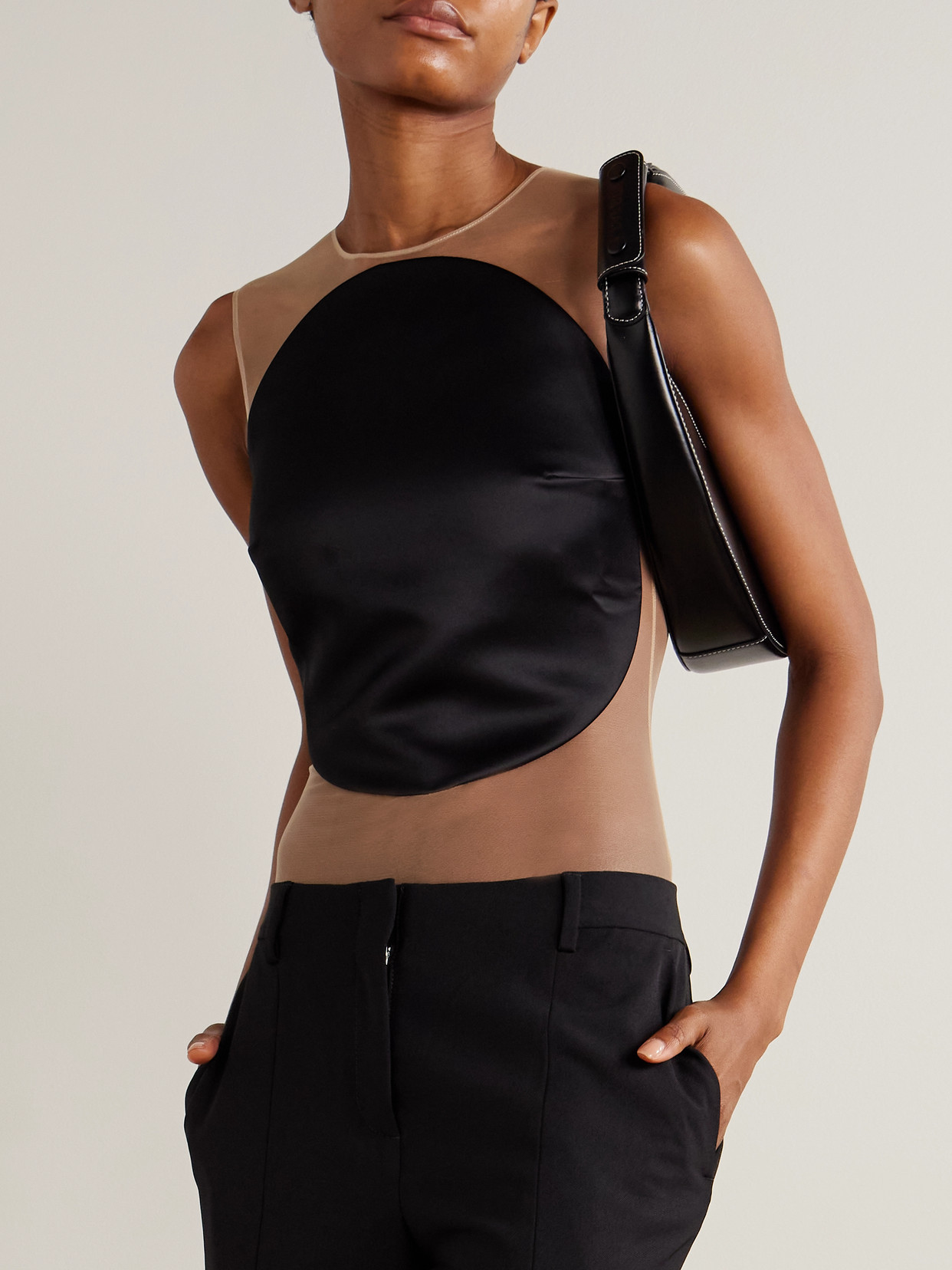 Courrèges Illusion Mesh And Duchesse-satin Bodysuit In Black