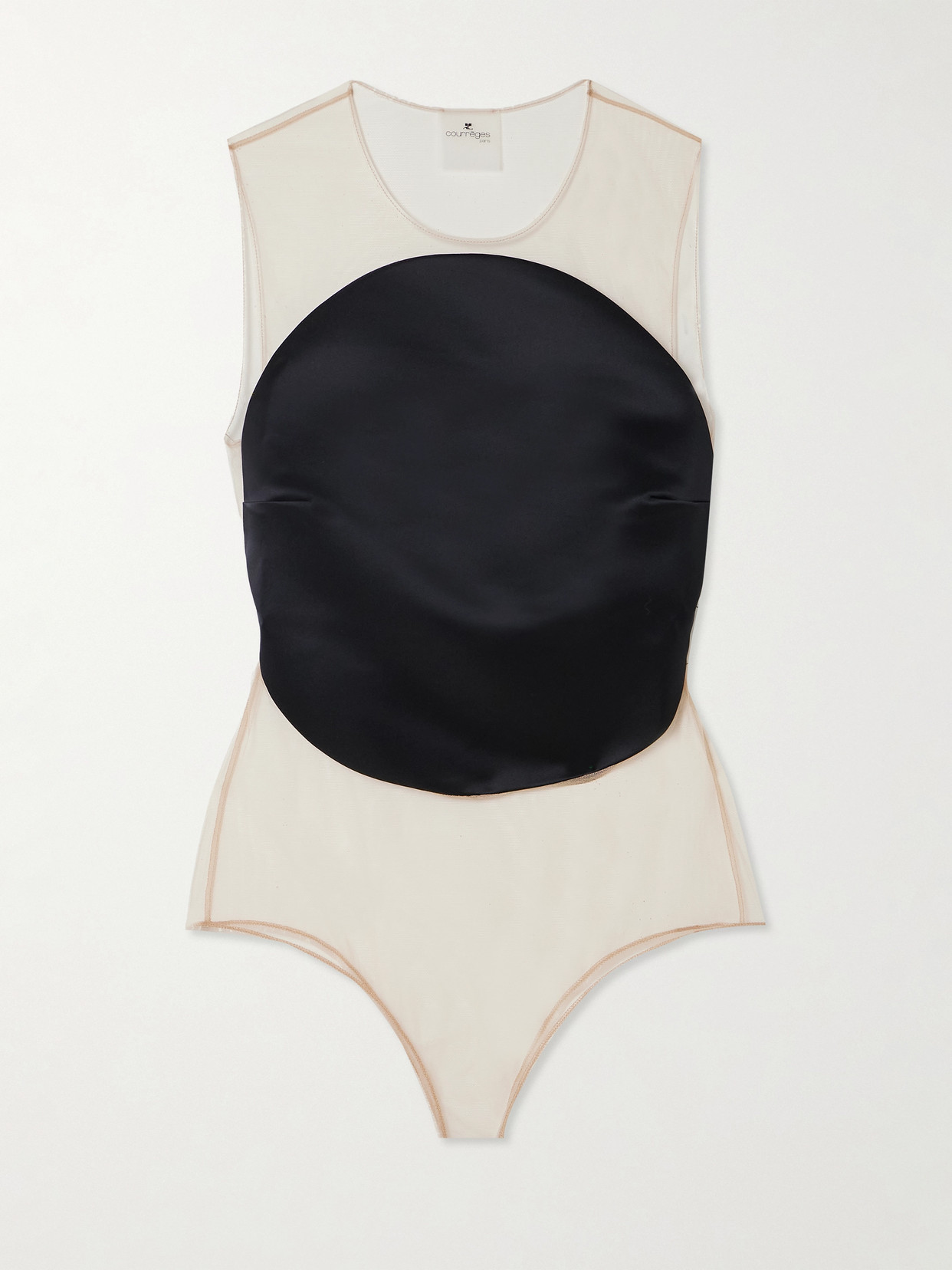 Courrèges Illusion Mesh And Duchesse-satin Bodysuit In Black