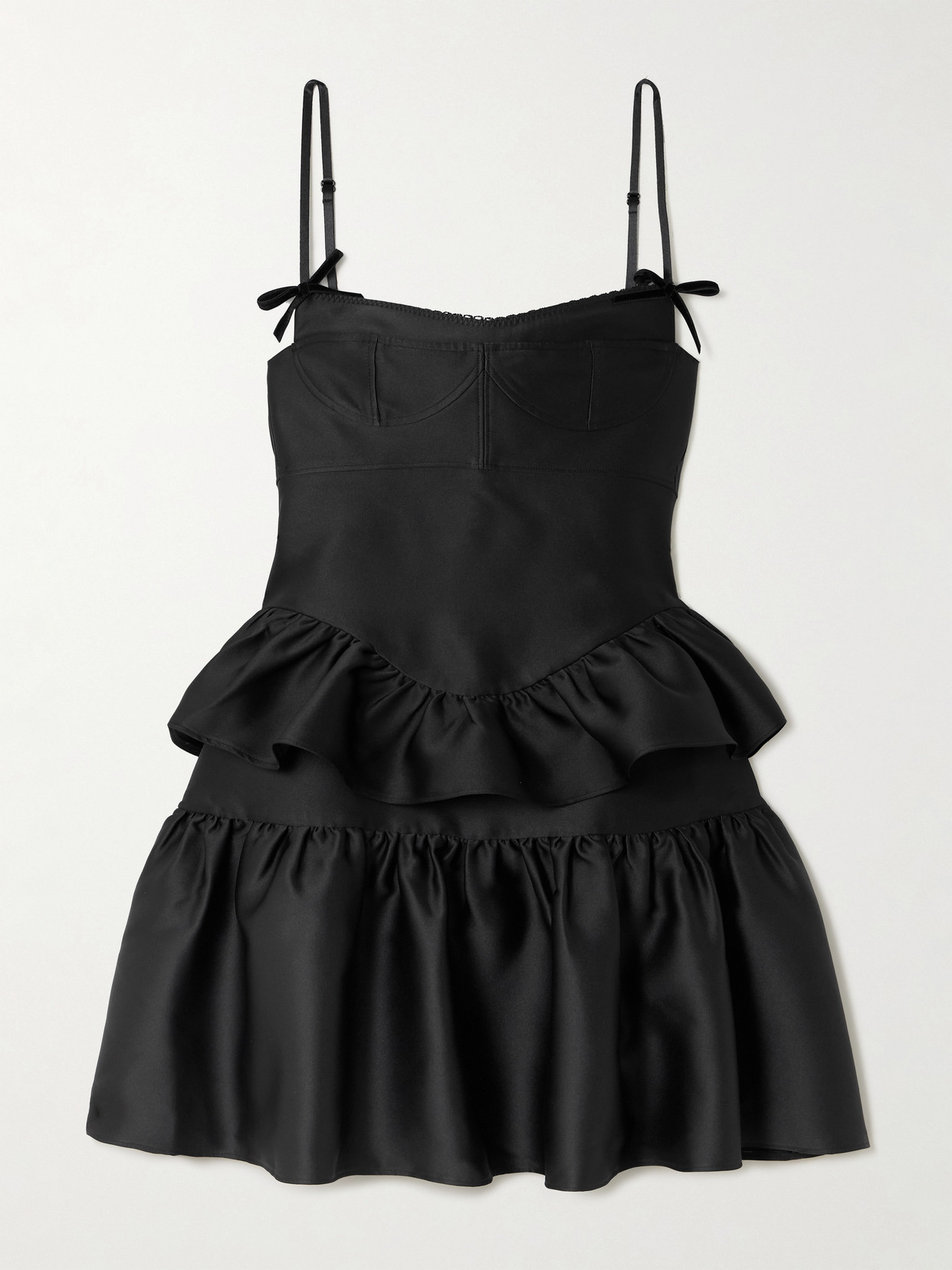 Shushu-tong Bow-detailed Ruffled Mikado Mini Dress
