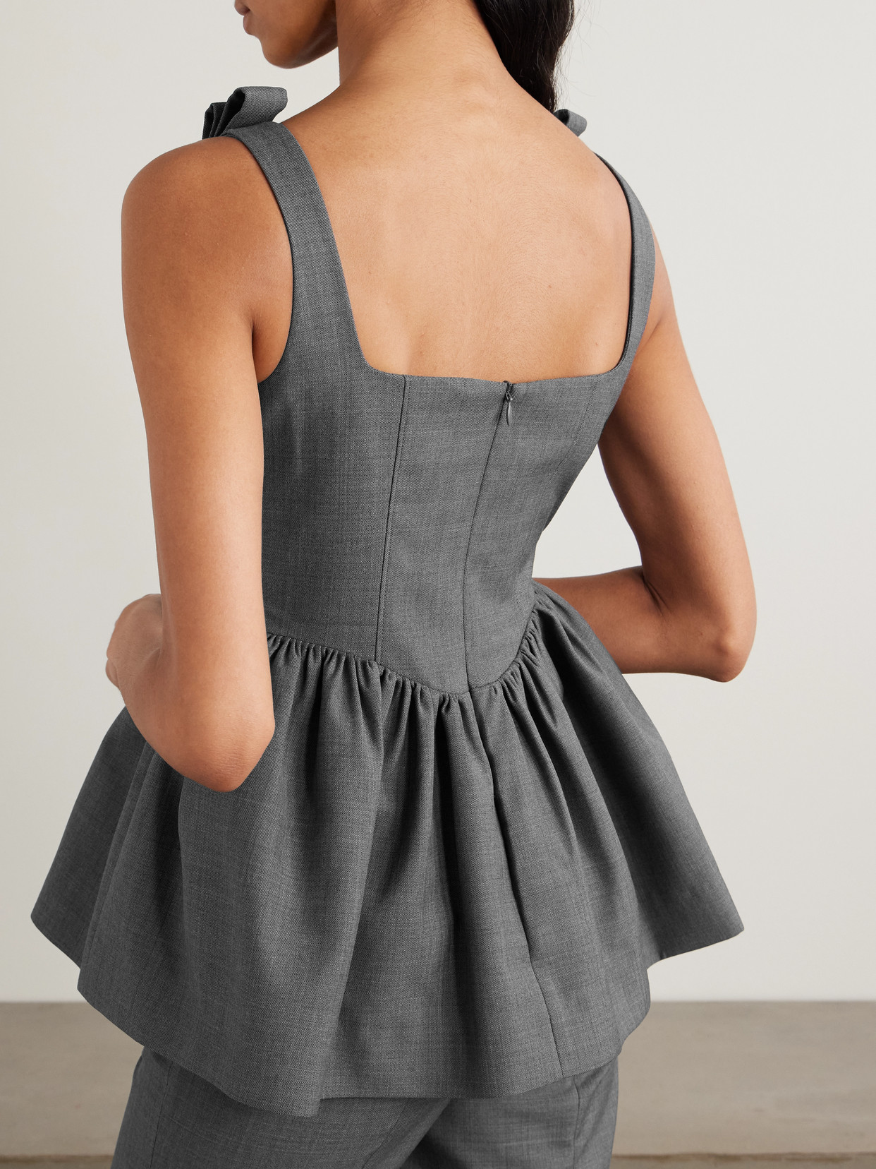 Shushu/Tong - Bow-Detailed Woven Peplum Top