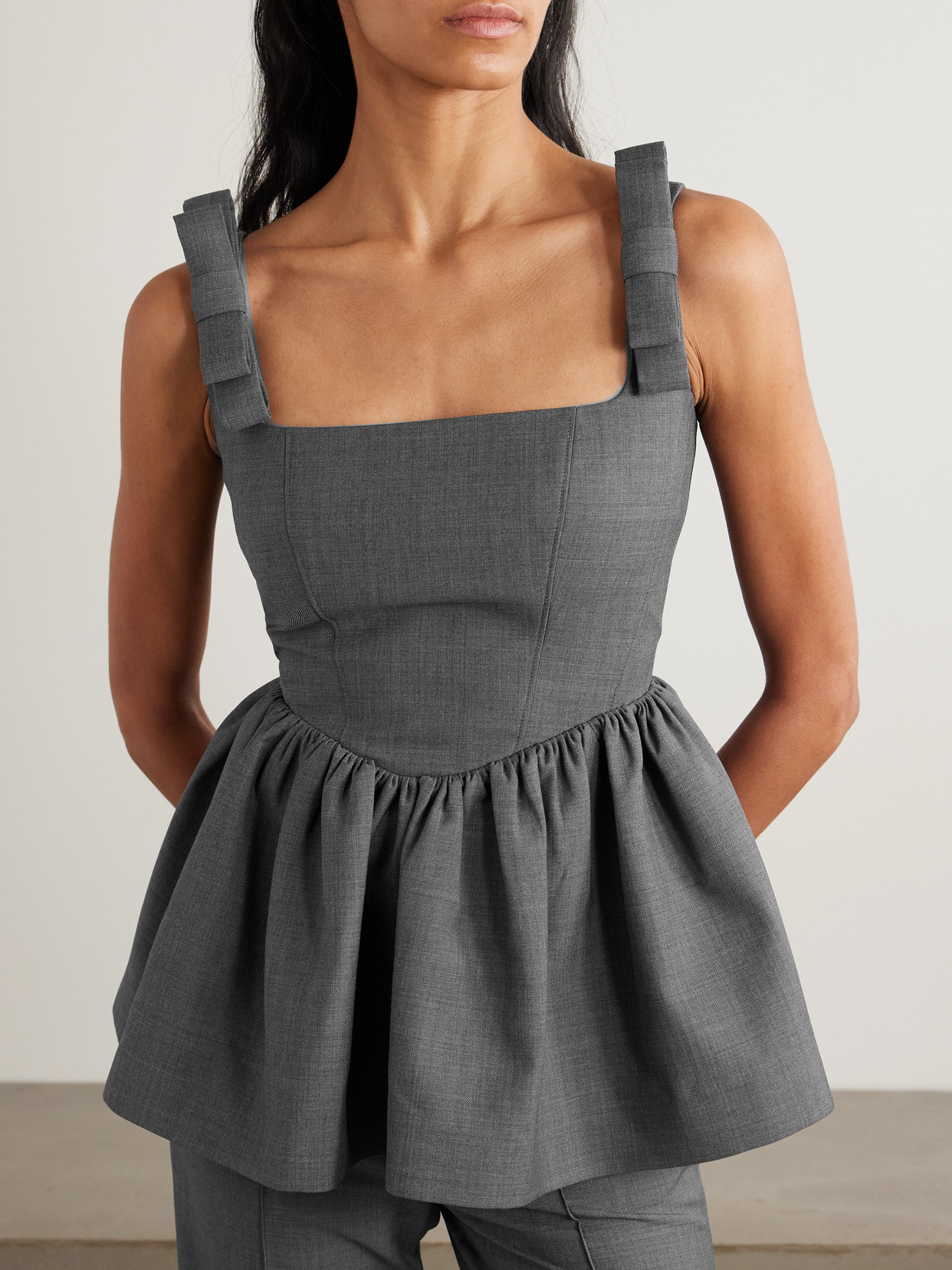 Shushu/Tong - Bow-Detailed Woven Peplum Top
