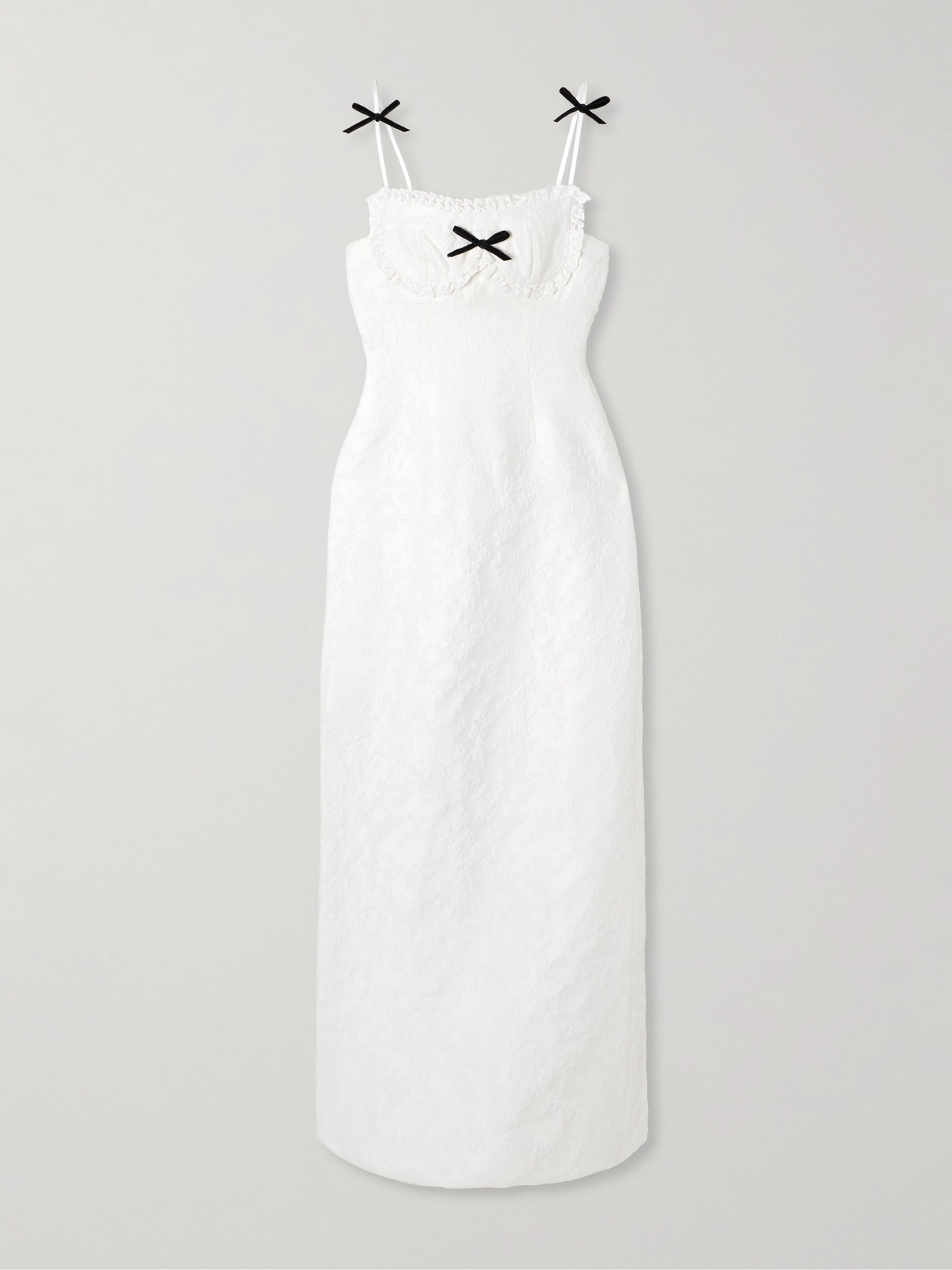Shushu-tong Velvet- And Lace-trimmed Brocade Gown