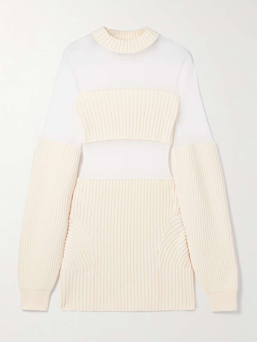 Jean Paul Gaultier Paneled Ribbed Wool And Mesh Mini Dress