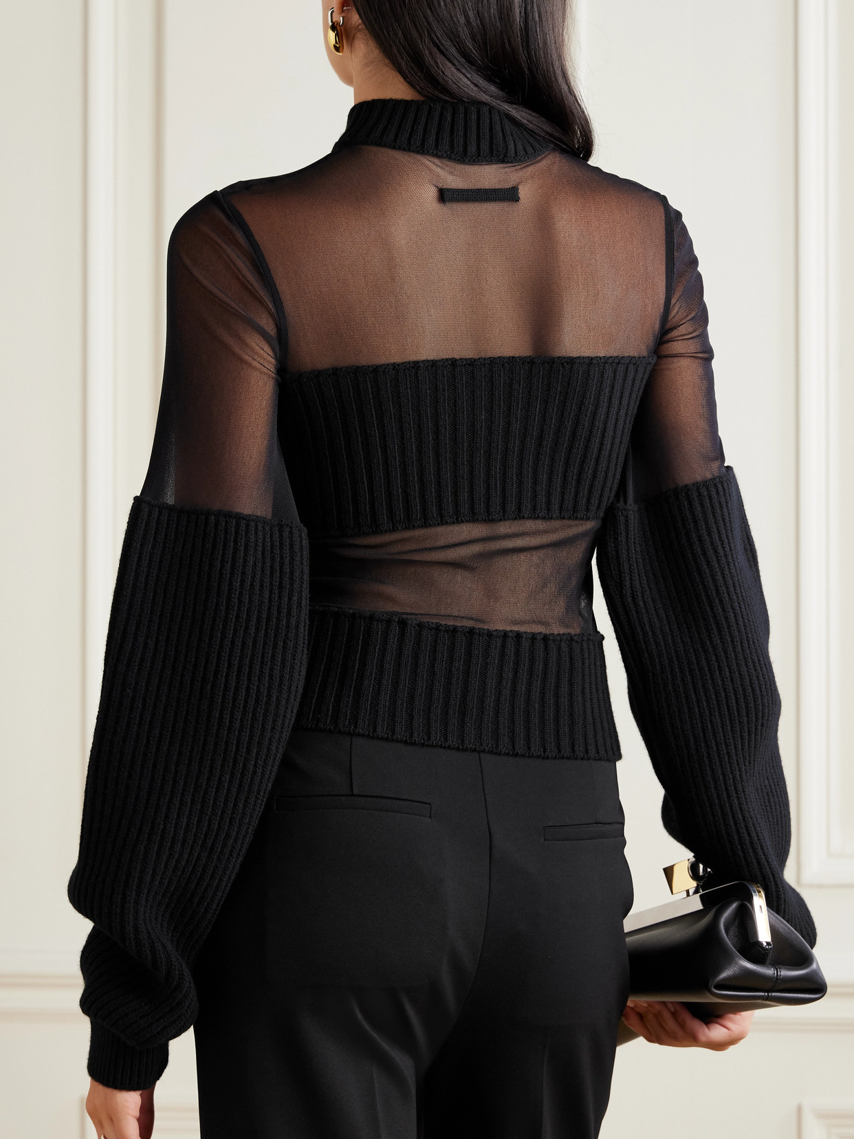 Jean Paul Gaultier Mesh And Ribbed Wool Sweater