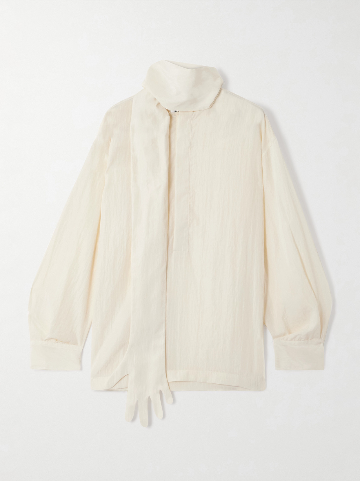 Jean Paul Gaultier The Glove Scarf-detailed Lyocell-blend Poplin Blouse In Sand