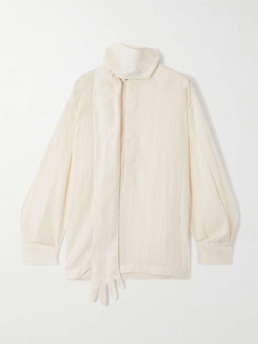 Jean Paul Gaultier The Glove Scarf-detailed Lyocell-blend Poplin Blouse