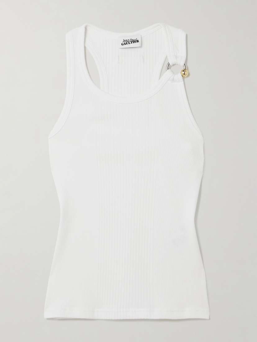 Jean Paul Gaultier Embellished Ribbed Cotton-jersey Tank