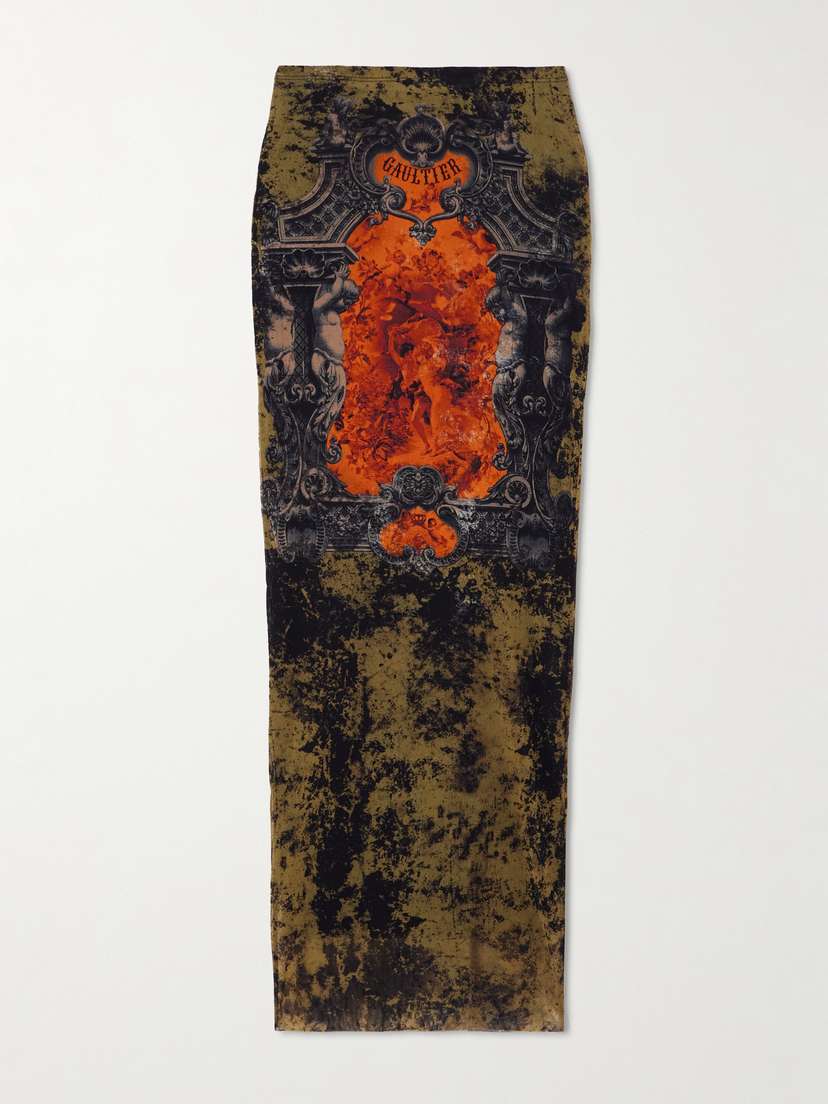 Jean Paul Gaultier Printed Mesh Midi Skirt