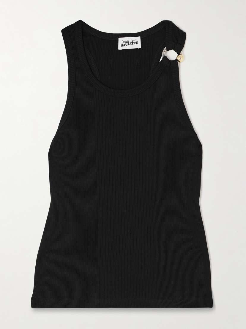 Jean Paul Gaultier Embellished Ribbed Cotton-jersey Tank