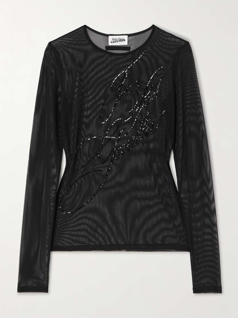 Jean Paul Gaultier Sequin-embellished Mesh Top