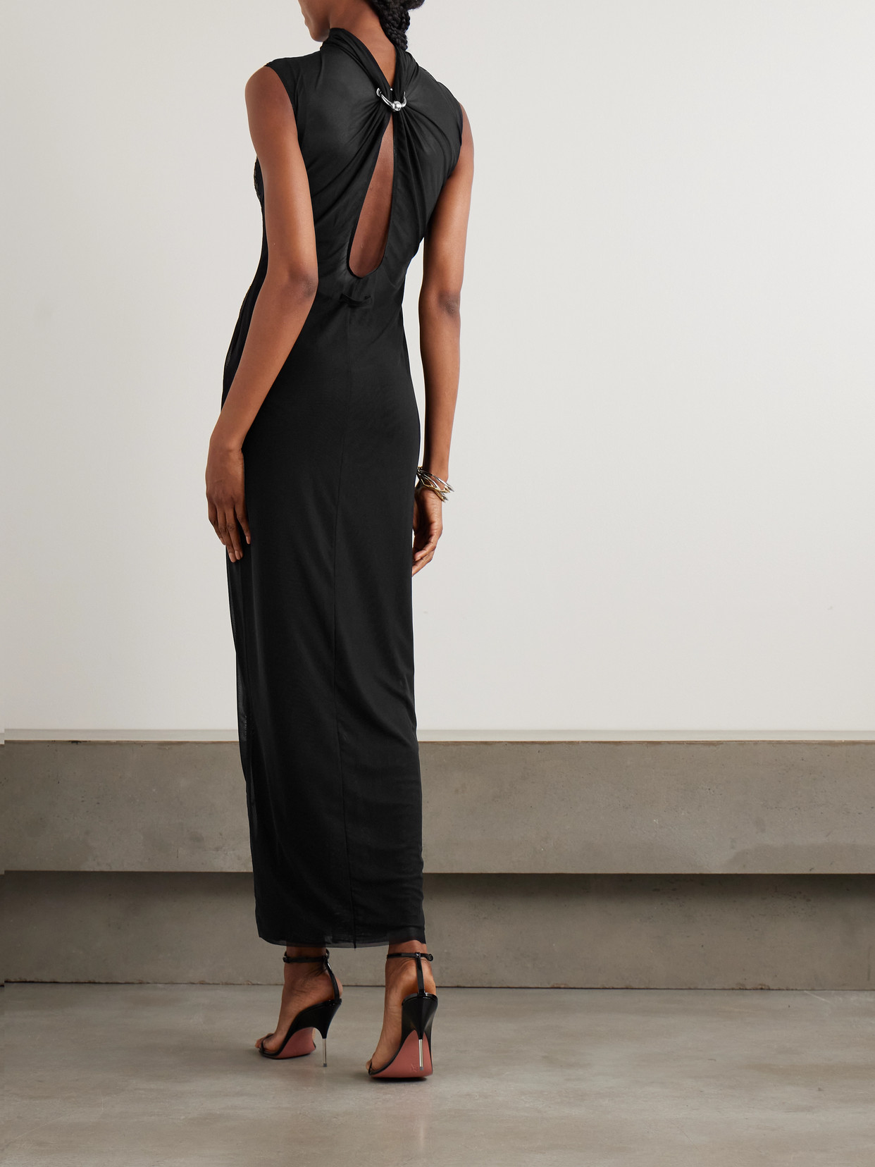 Jean Paul Gaultier Embellished Gathered Sequined Tulle Halterneck Maxi Dress