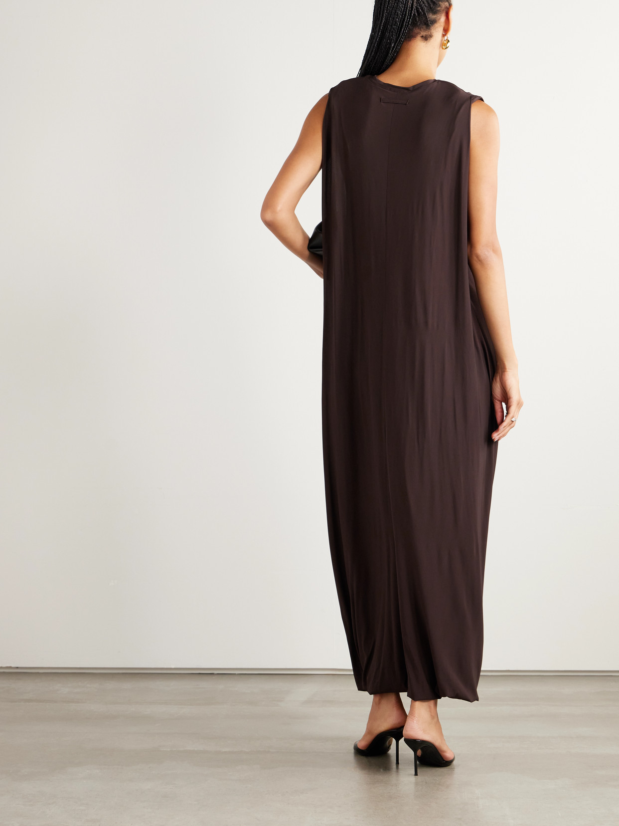 Jean Paul Gaultier Draped Stretch-satin Maxi Dress In Brown